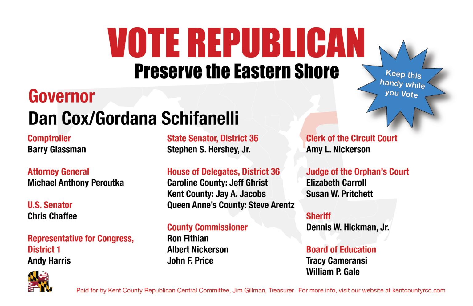 Your Republican Slate for the 2022 Election Kent County Maryland GOP